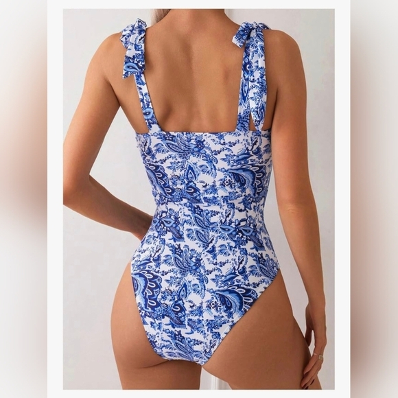 Floral Boho Tie Shoulder Swimsuit #1073 NWOT - Picture 5 of 9